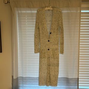 Maxi length cardigan sweater. Peyton Jensen. Size M.  Cream and black.